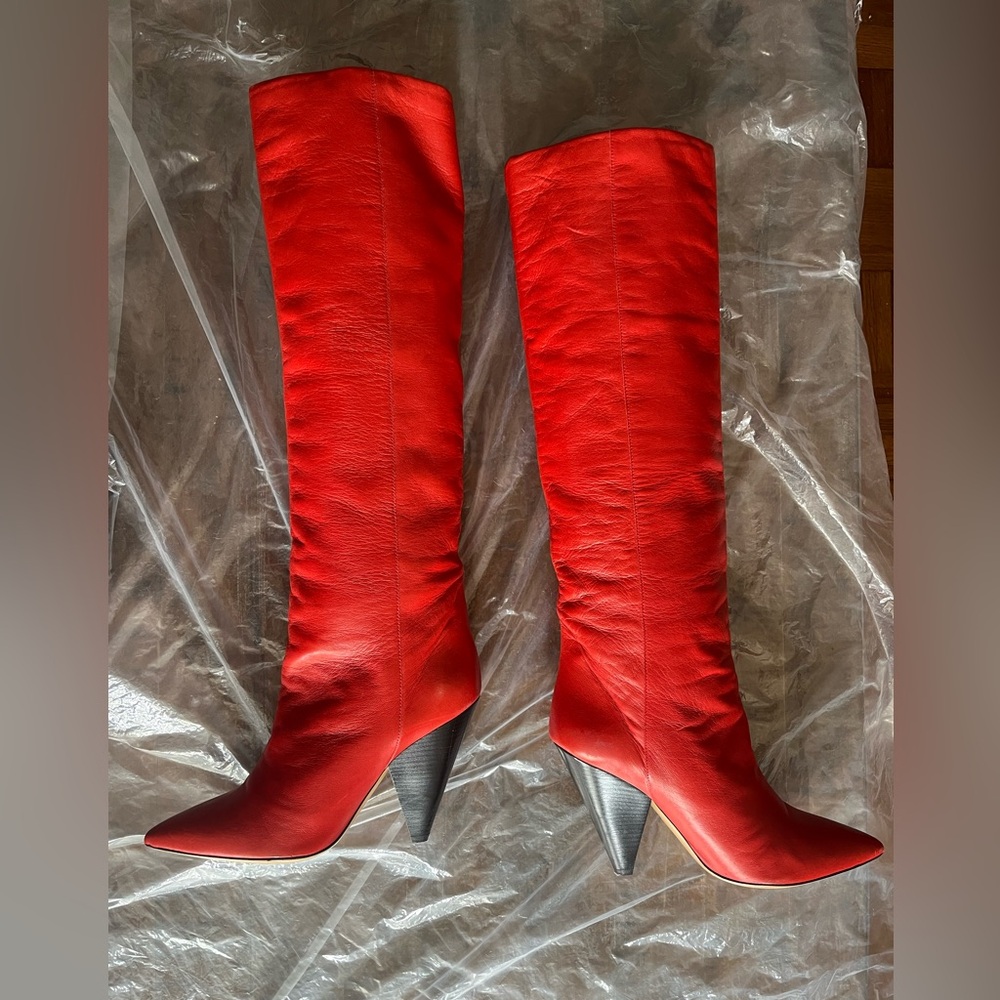 Isabel Marant Red Leather Shoes with Black Heel